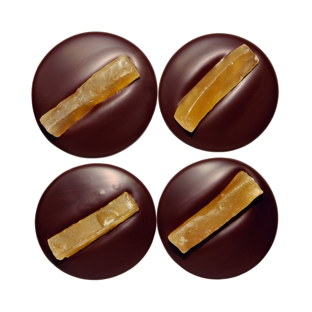 Zartbitter-Schokolade mit 55% Kakaoanteil und kandiertem Ingwer (vegan)