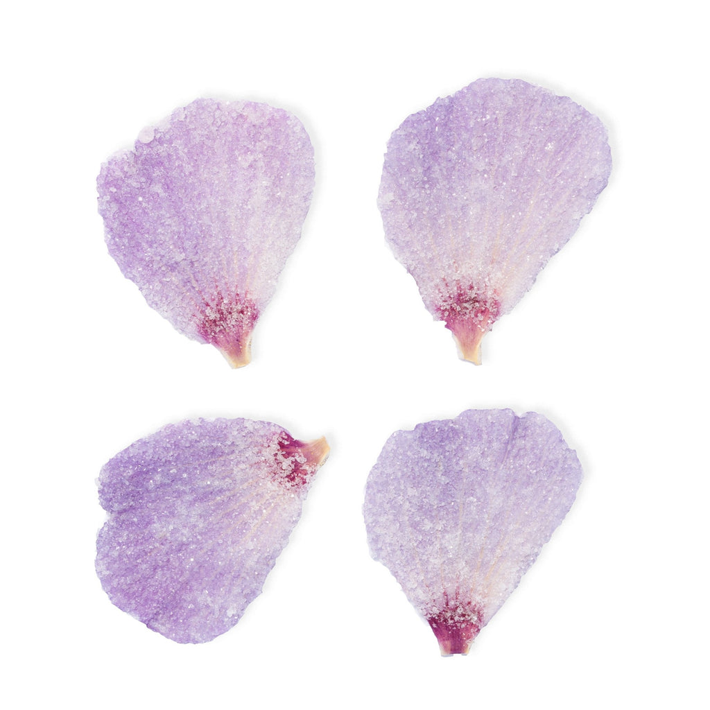 Vier kandierte Hibiskusblütenblätter, violett